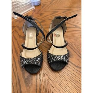Children’s Black Strappy Rhinestone Ankle Strap Cone Heel Size 9